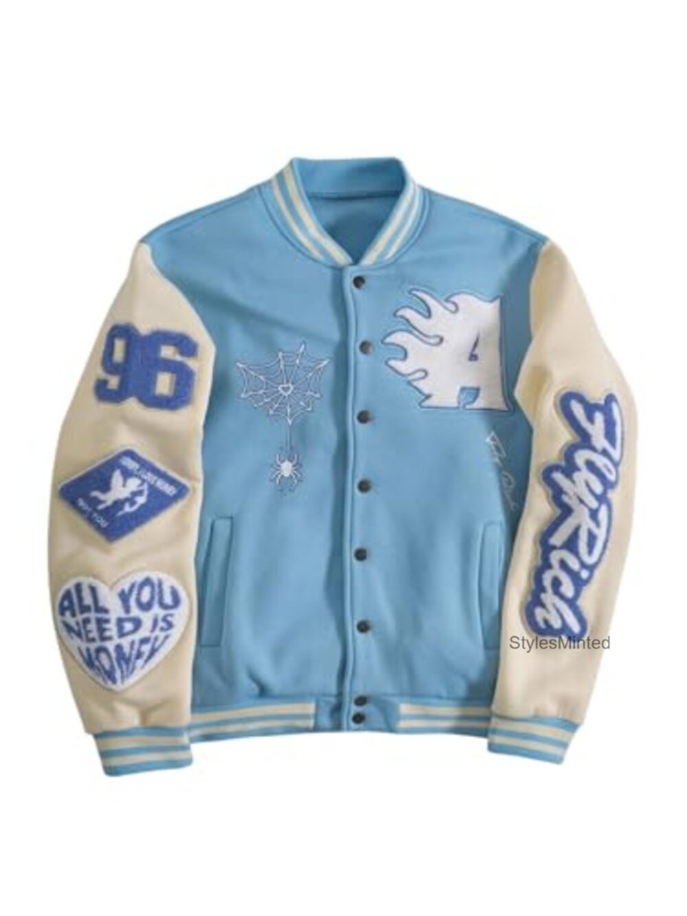 Men's Button Down Varsity Baseball Jacket Trendy Graphic Letterman Bomber Coat